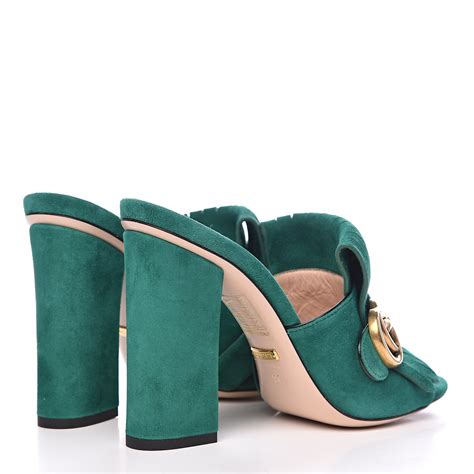 gucci heels green on sale|gucci marmont fringe heels.